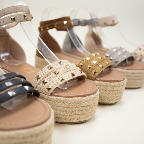 BELOVED ROCKSTUD STRAP ESPADRILLES WEDGE HEELS GREY Size 7 - Picture 3 of 3